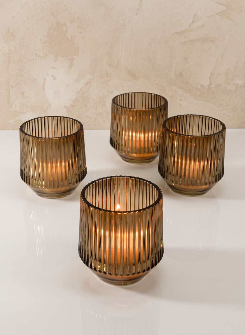 4in Tall Ola Pleated Glass Candleholder, Large, Set of 4 Decor Jamali Garden