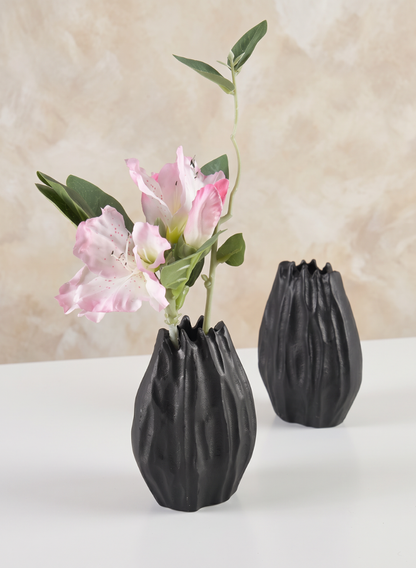 5in Tall Aluminum Cosmos Black Bark Look Mini Vase, Set of 2 Decor Jamali Garden