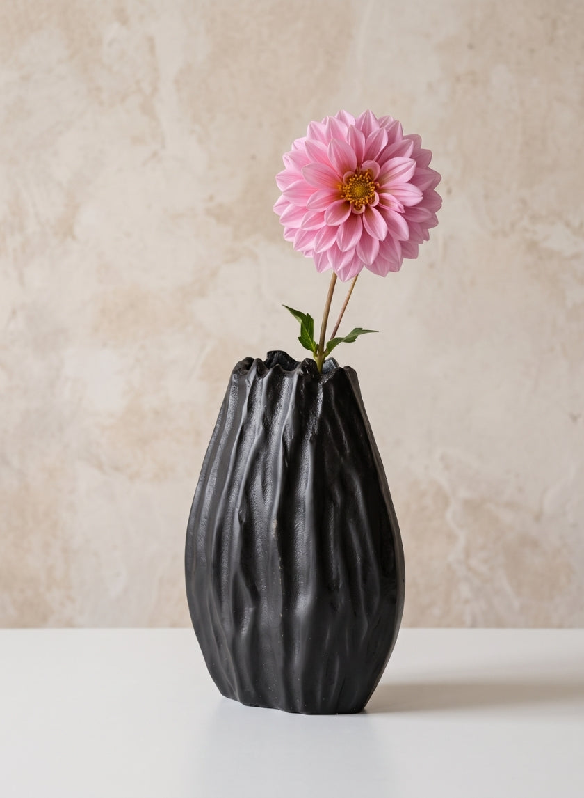 6.75in Tall Aluminum Cosmos Black Bark Look Vase Decor Jamali Garden