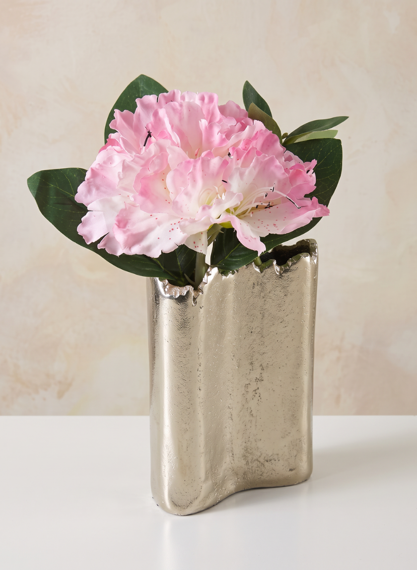 6in Tall Aluminum Elongated Iris Silver Tone Vase Decor Jamali Garden