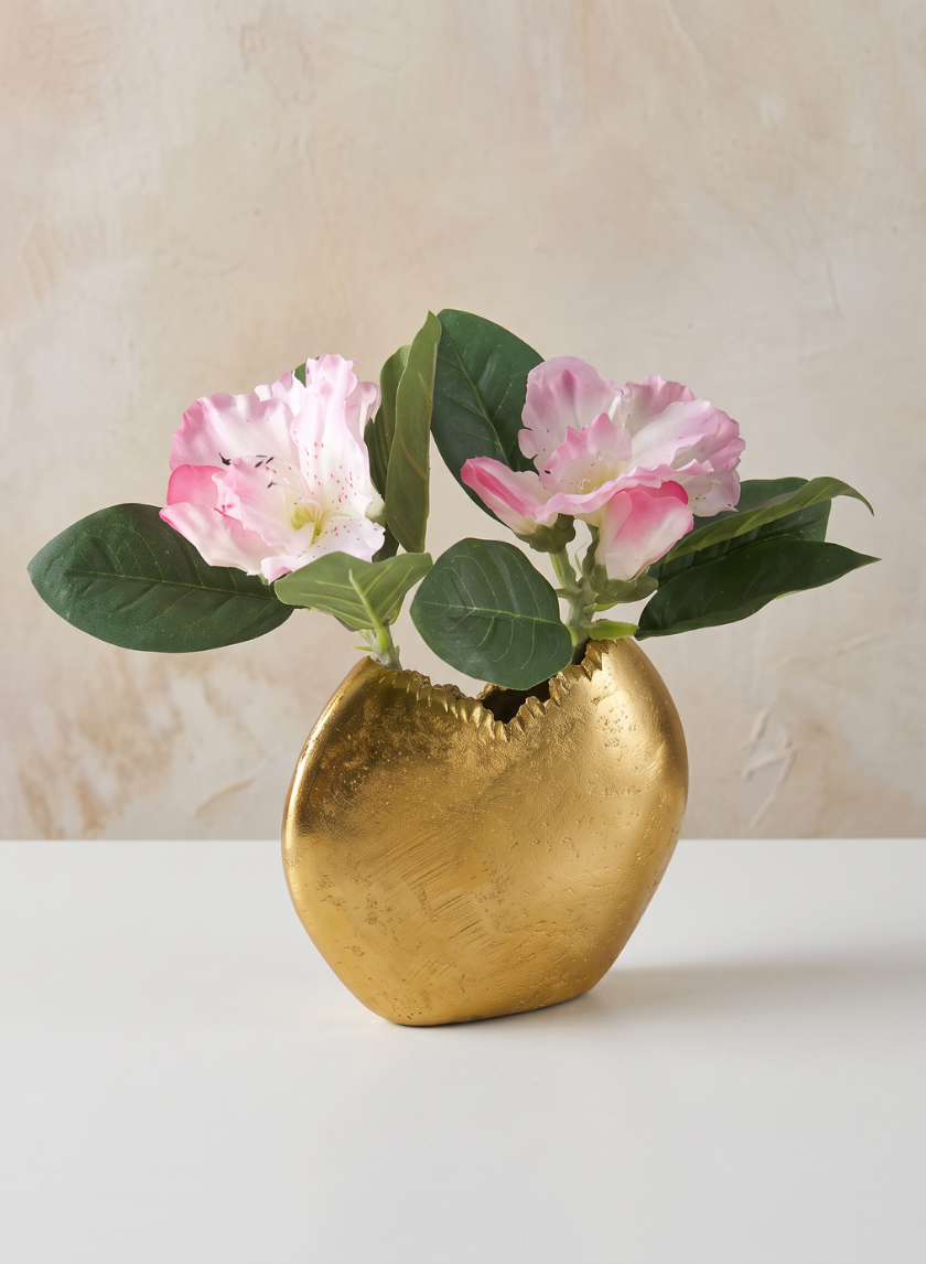 5in Tall Aluminum Iris Gold Circular Vase Decor Jamali Garden