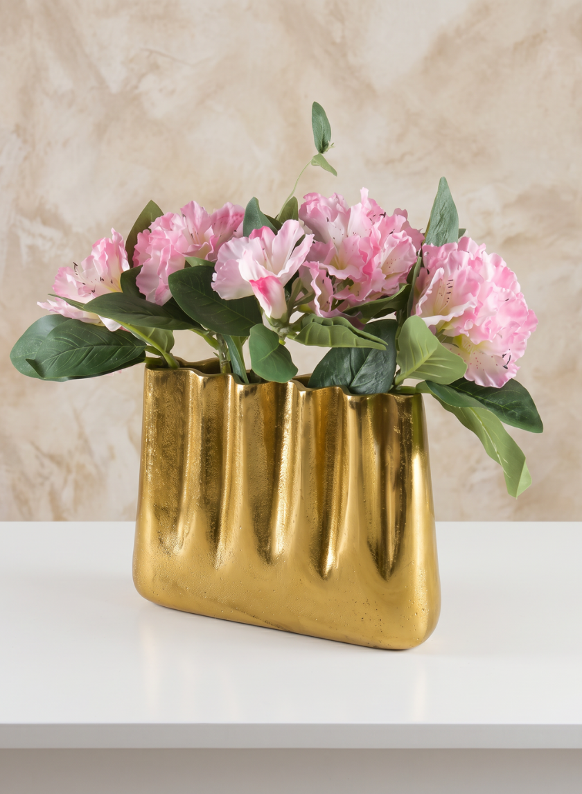 8.25in Tall Aluminum Marseilles Gold Wave Vase Decor Jamali Garden