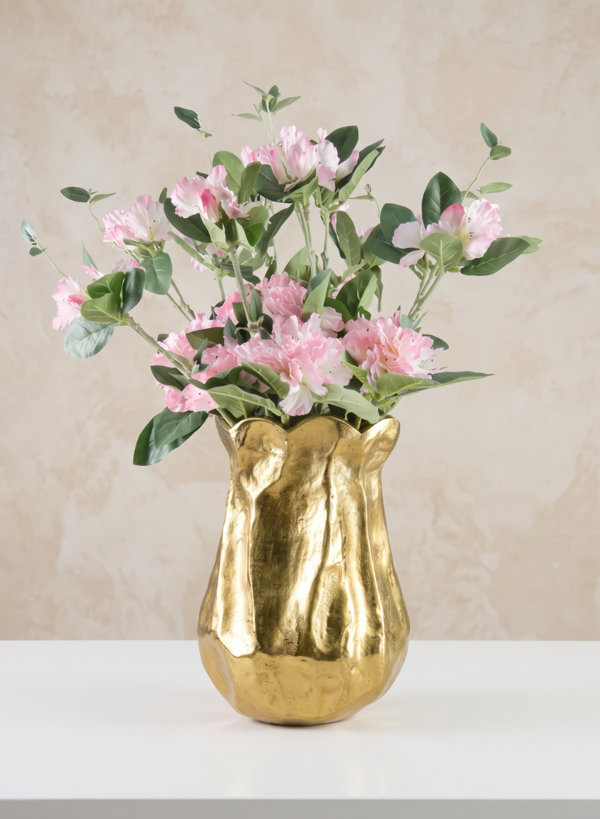 14.5in Tall Aluminum Versailles Scalloped Brushed Gold Vase Decor Jamali Garden