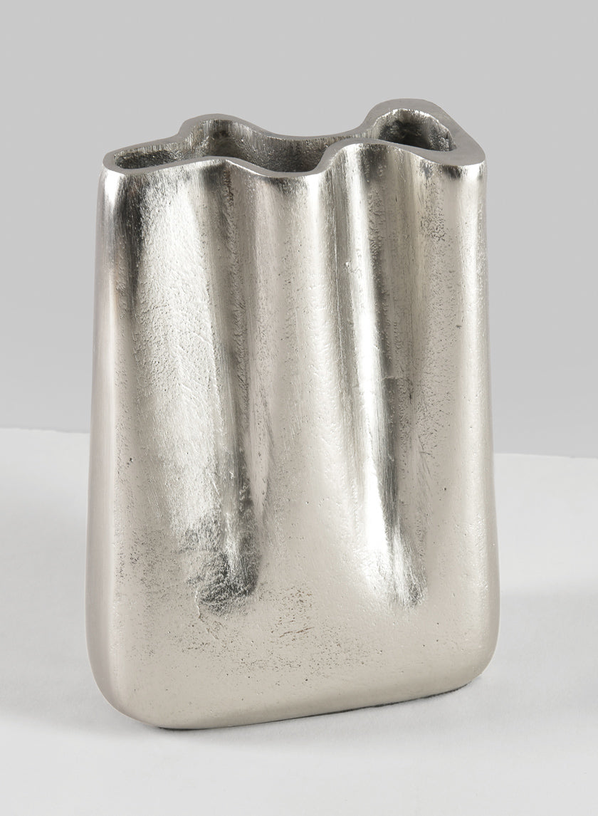 8in Tall Aluminum Marseilles Silver Narrow Wave Vase