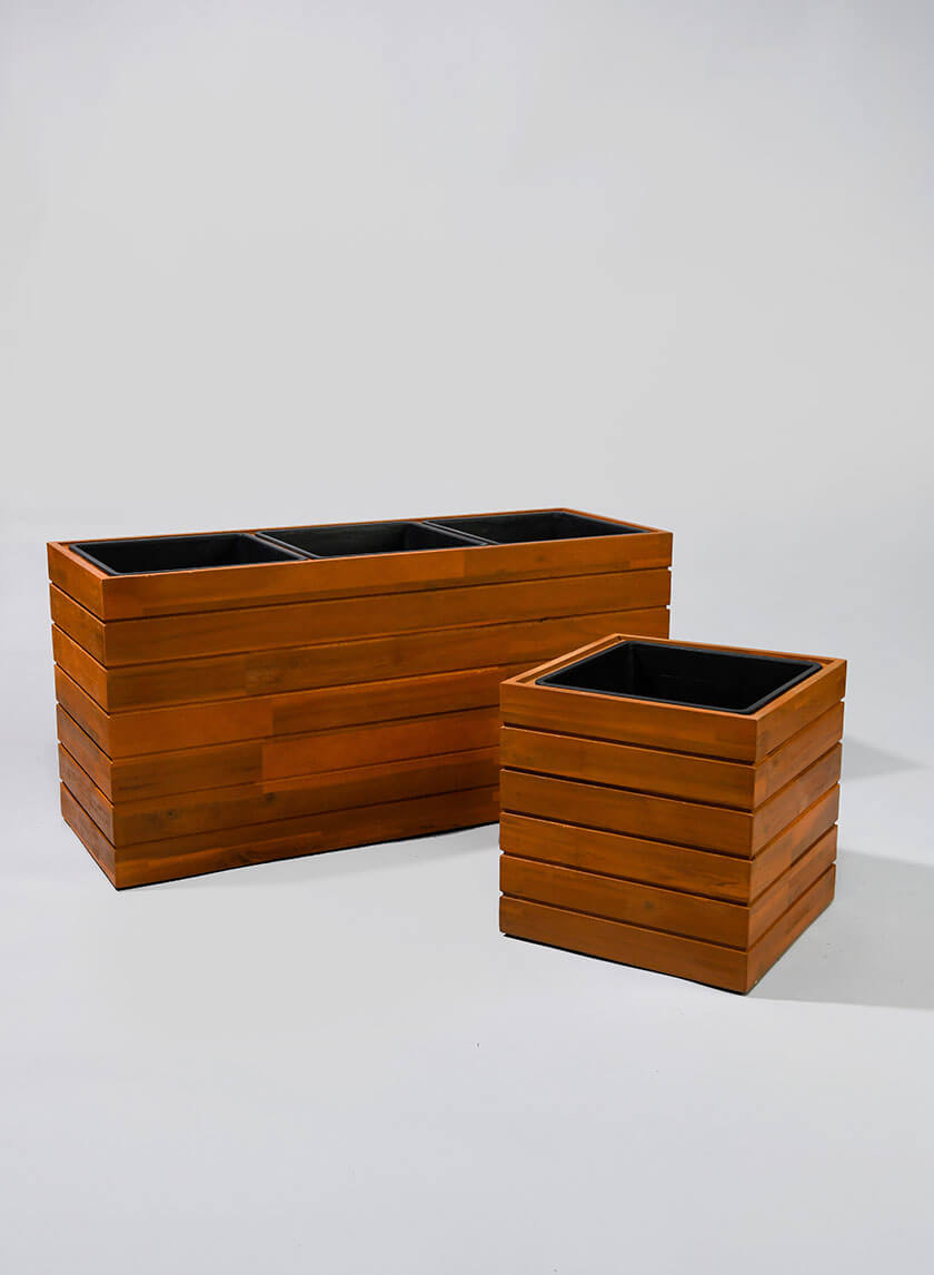 large wood pots for plants 12in Tall Vuong Acacia Wood Planter
