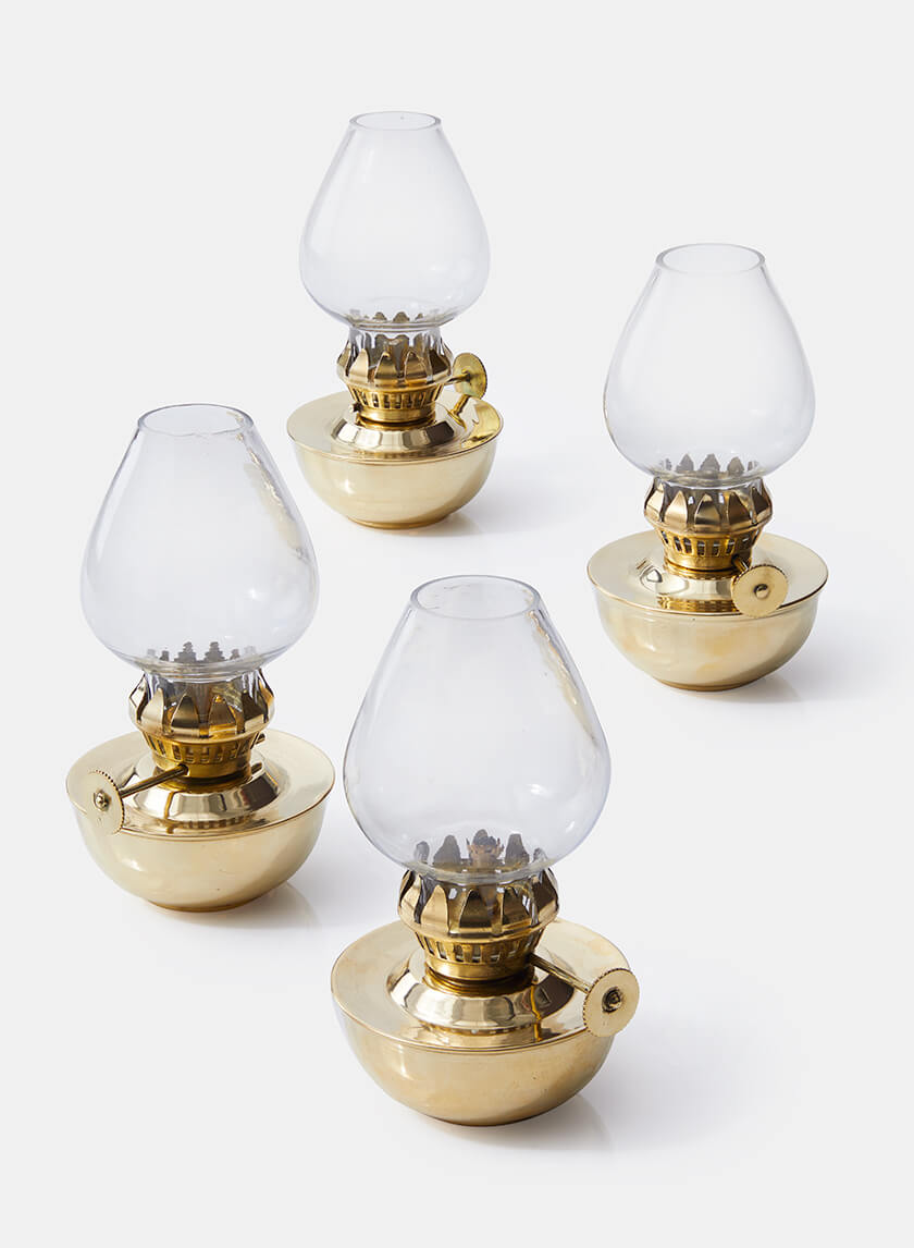 4.5in Tall Heritage Brass Oil Lamp, Mini, Set of 4 Decor Jamali Garden