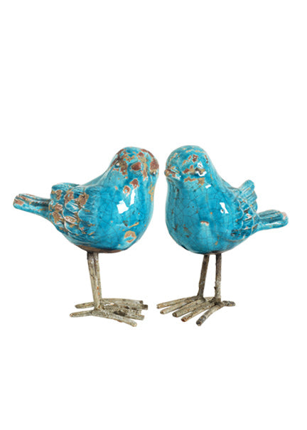 Antiqued Ceramic Blue Birds Decor Jamali Garden