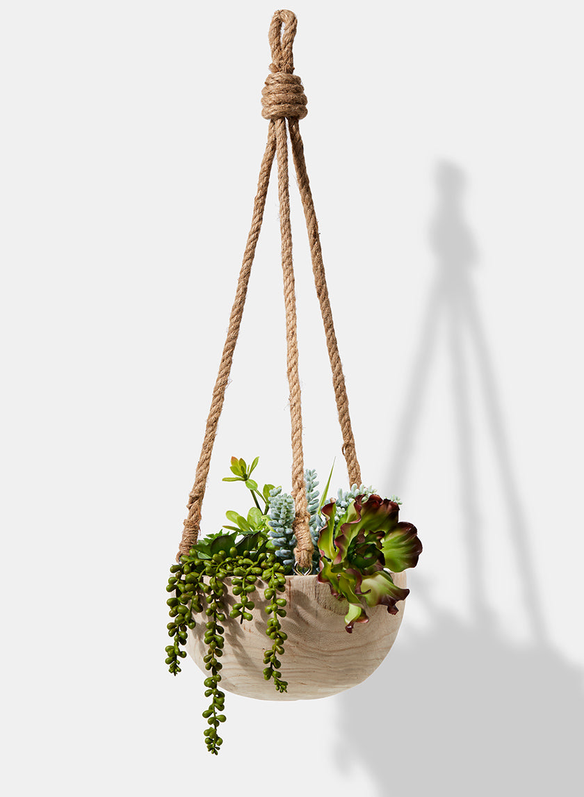 rustic hanging plants 4.5in Tall Hanging Paulownia Wood Bowl – Jamali Garden
