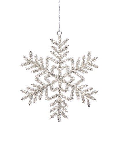 6in Wide Glass Beaded Snowflake Silver, Set of 6 Decor Jamali Garden