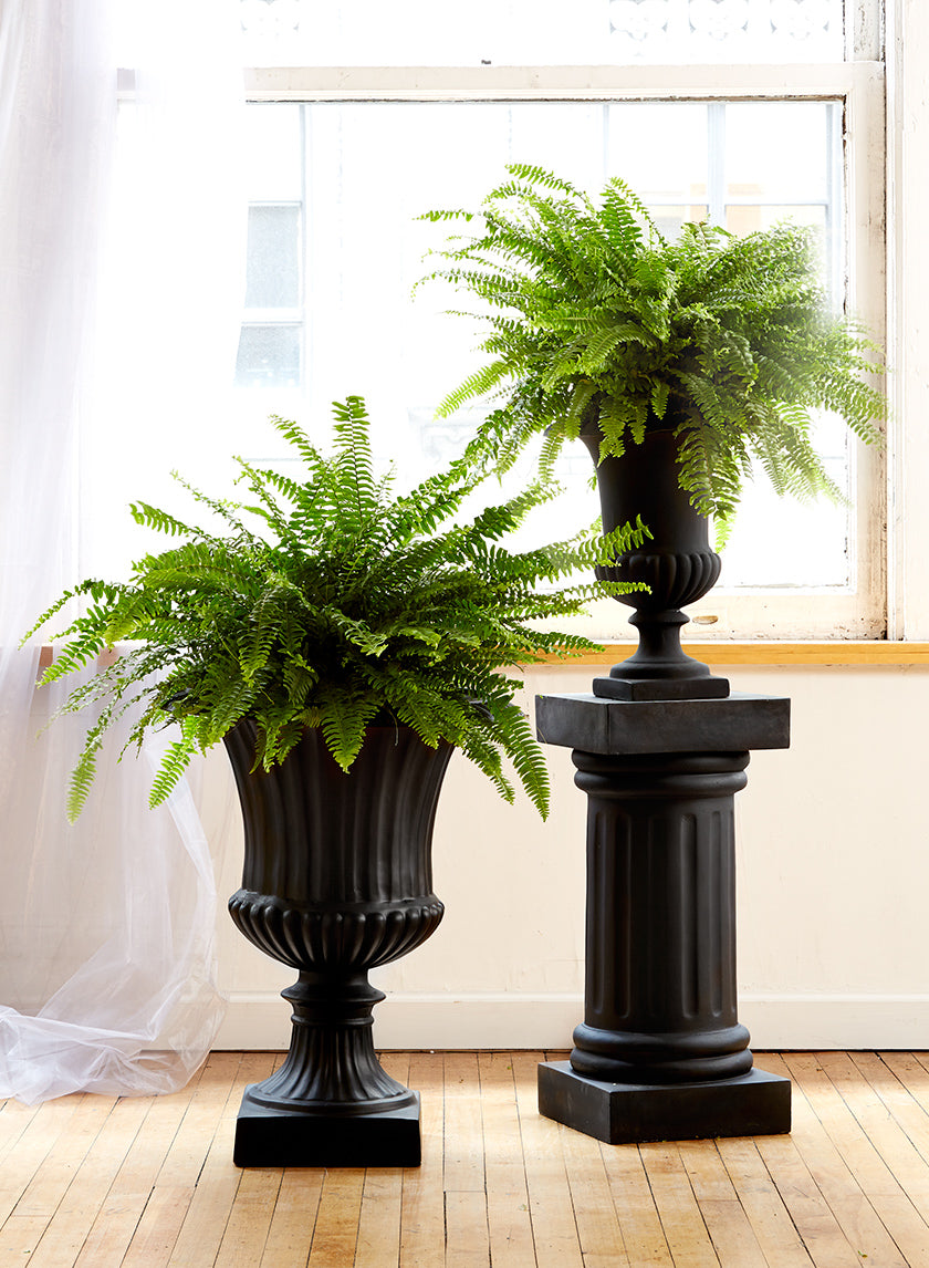 big black plant pots outdoor 18in Black Fiberglass Urn with Matte Finish