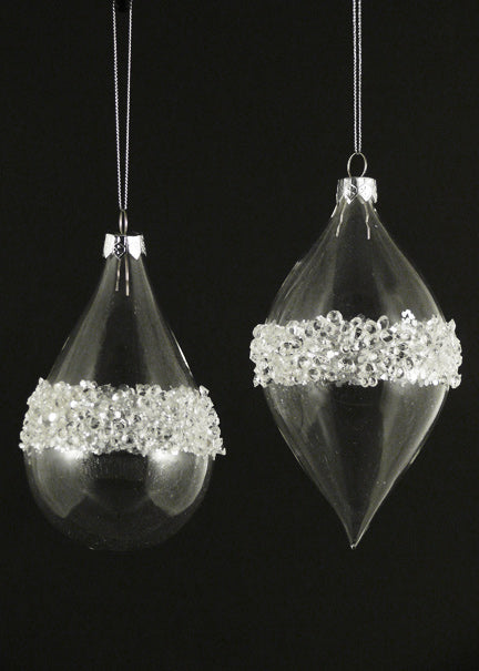 Bead &amp; Glitter Clear Glass Teardrop &amp; Finial Christmas Ornaments Decor Jamali Garden