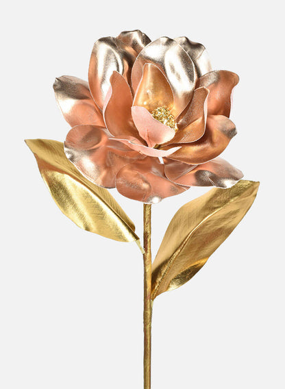 31in Long Rose Gold Magnolia With Gold Leaves, Case of 24 Decor Jamali Garden