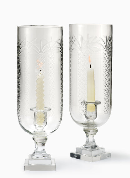 15.25in Tall Palm Leaf Etched Glass Hurricane Decor Jamali Garden