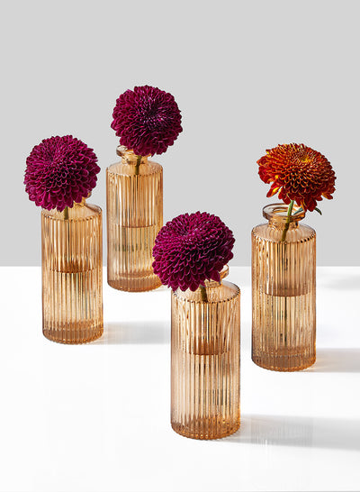 5.25 in Amber Pleated Glass Bottle Bud Vase
