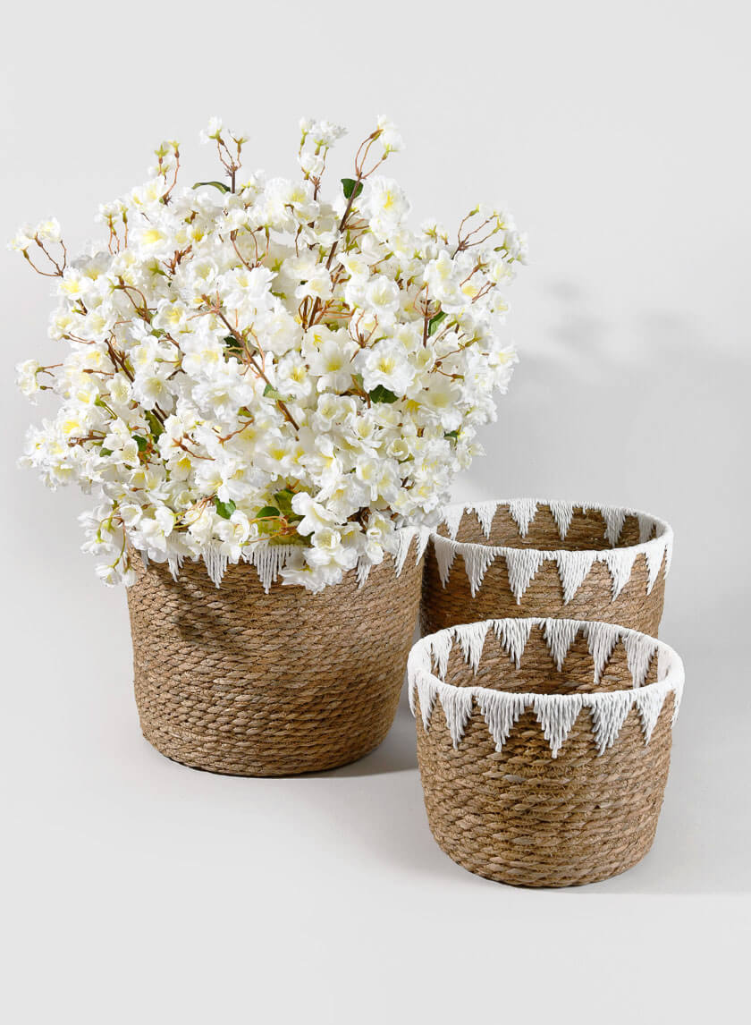 small woven plant basket Small Dried Cattails Woven Basket Display Home Decor Accents