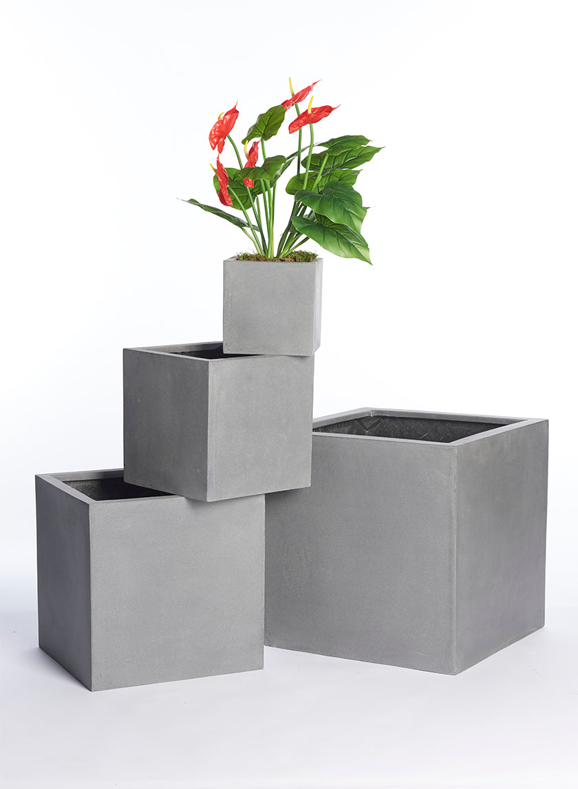 Grey Fiberstone Square Pots Decor Jamali Garden