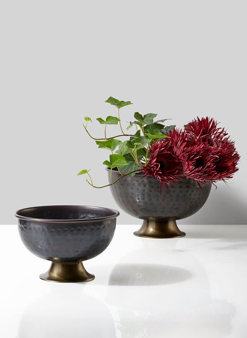 Footed Hammered Copper Bowls Decor Jamali Garden