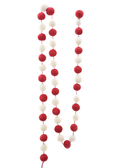 5ft Long Red &amp; White Felt Ball Garland Decor Jamali Garden