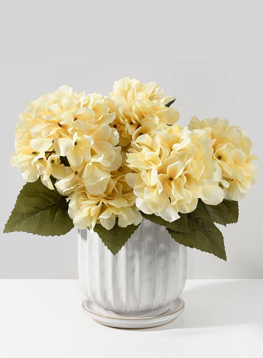 faux hydrangea plant in pot Small Cream Hydrangea Bush