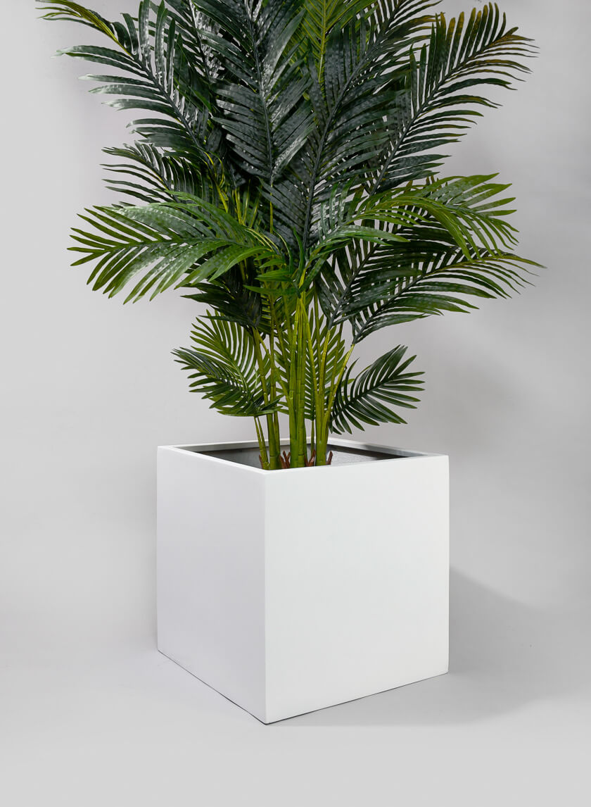 white stone plant pots 19.75in Tall Kyvika Matte White Fiber Stone Square Pot