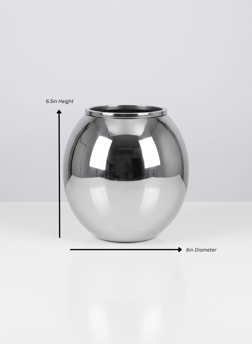 Krems Stainless Steel Fishbowl Vase Decor Jamali Garden Silver 6.5in Height - 6in Diameter EACH