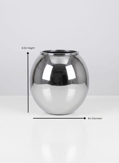 Krems Stainless Steel Fishbowl Vase Decor Jamali Garden Silver 6.5in Height - 6in Diameter EACH