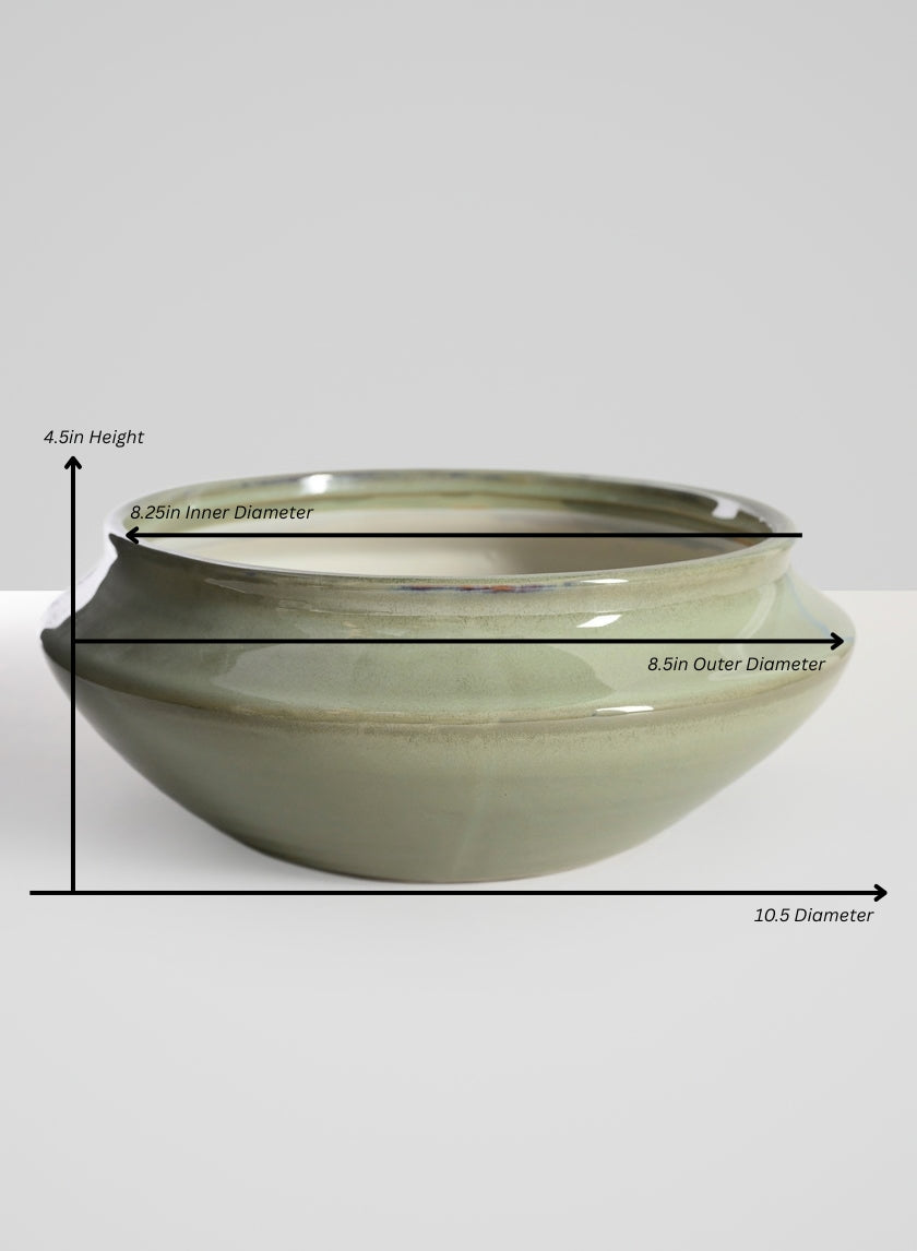 Moss Green Glaze Ceramic Ikebana Bowl Decor Jamali Garden Moss Green 4.5in Height - 10.5in Diameter EACH