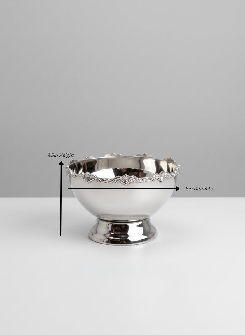 Pierrefort Lace Silver Mini Bowl Decor Jamali Garden Silver 3.5in Height - 6in Diameter EACH