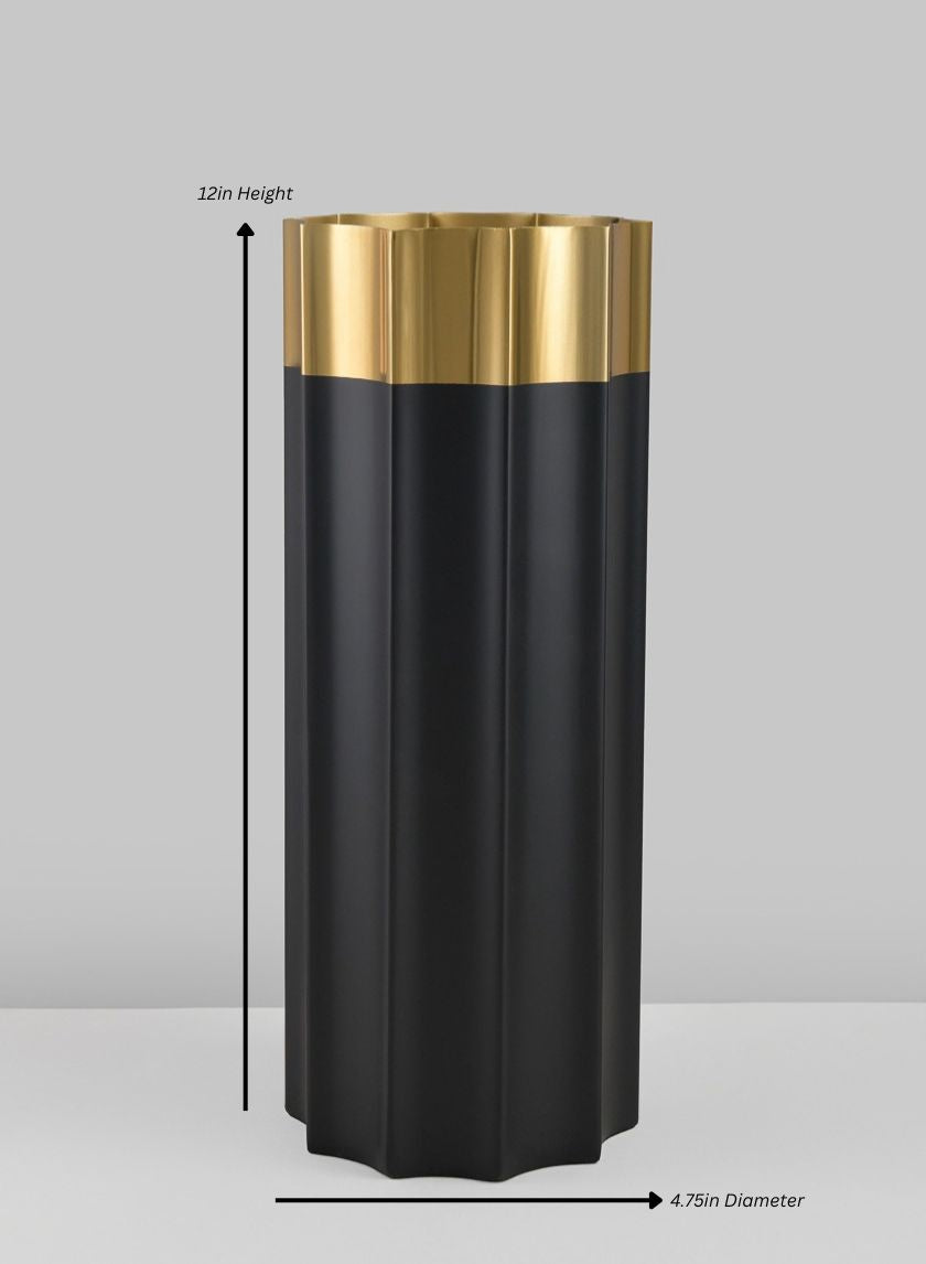 Narita Black and Gold Stainless Steel Vase Decor Jamali Garden Black and Gold 12in Tall EACH