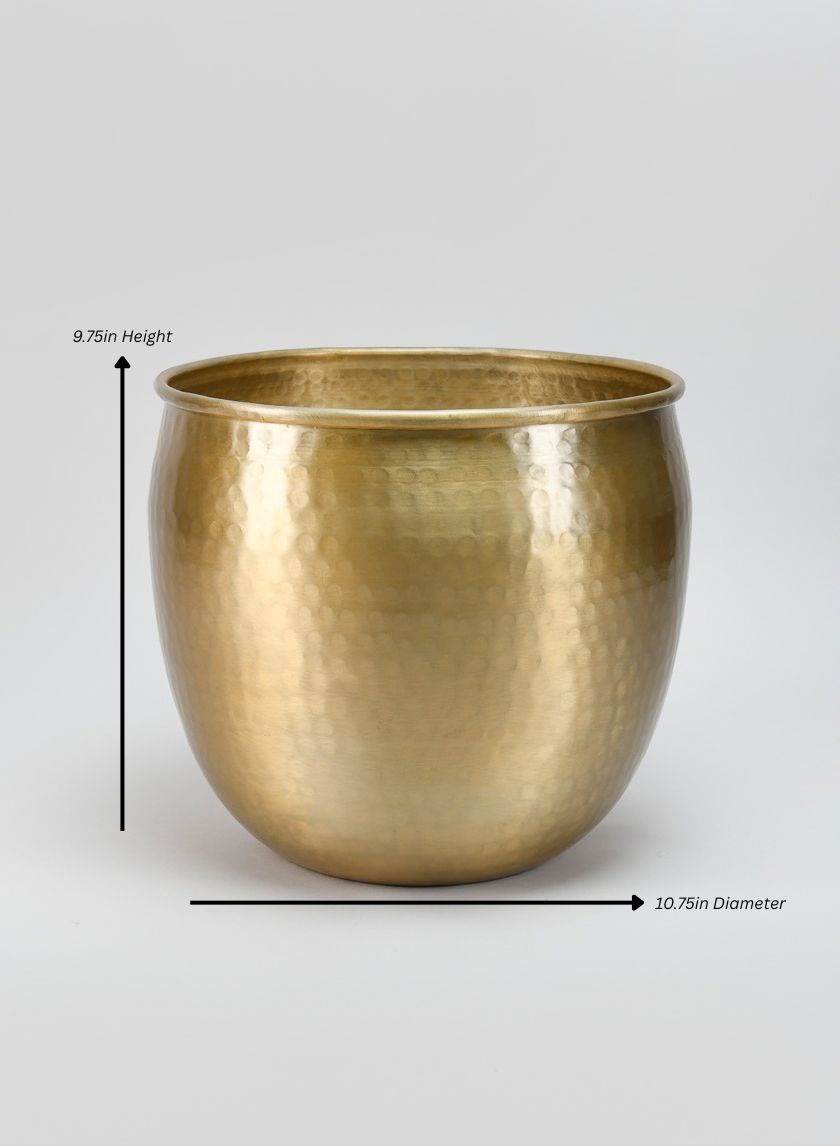 Devdas Brass Look Aluminum Indoor Garden Pot Decor Jamali Garden Gold 9.75in Height - 10.75in Diameter EACH