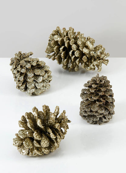 3.5in Long Light Gold Glitter Pine Cone, Case of 6 Decor Jamali Garden