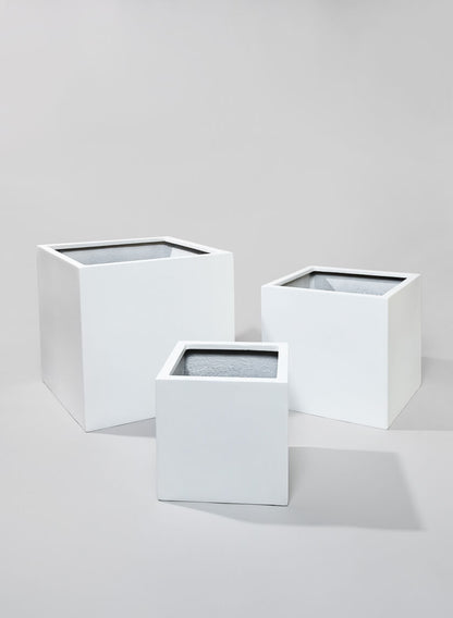 white square box planters 19.75in Tall Kyvika Matte White Fiber Stone Square Pot – Jamali Garden