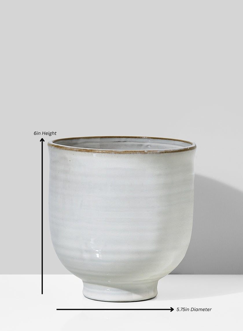 Glazed Ceramic Pedestal Bowl Decor Jamali Garden White/Grey/Brown 6in Height - 5.75in Diameter EACH