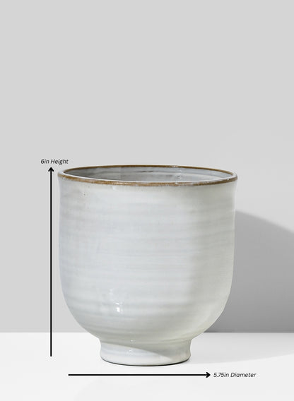 Glazed Ceramic Pedestal Bowl Decor Jamali Garden White/Grey/Brown 6in Height - 5.75in Diameter EACH