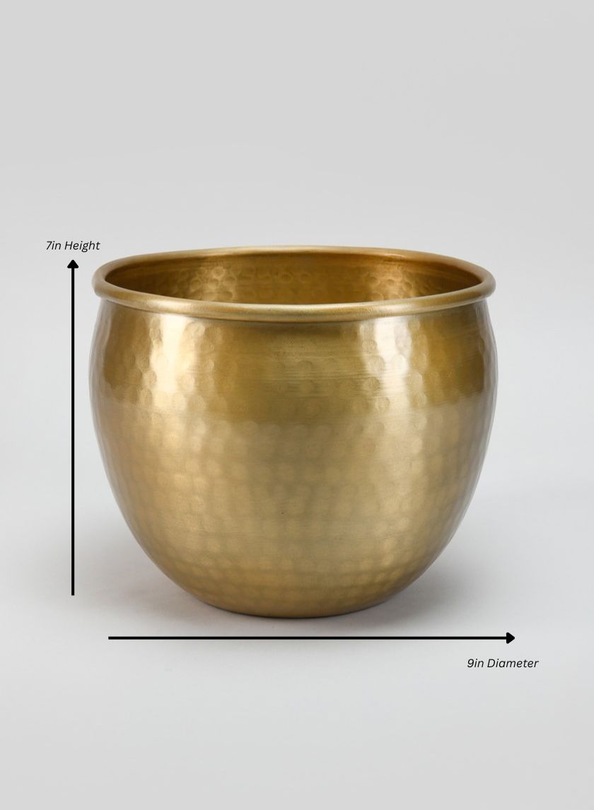 Devdas Brass Look Aluminum Indoor Garden Pot Decor Jamali Garden Gold 7in Height - 9in Diameter EACH