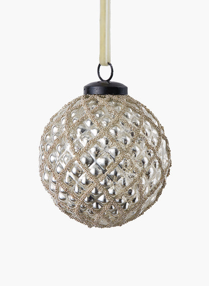 3in Round Beaded Gold Hobnail Glass Ornament, Set of 6 Decor Jamali Garden