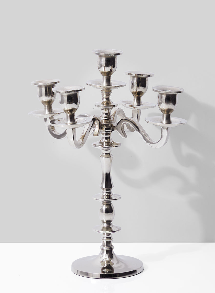 14in Tall Nickel Candelabra Decor Jamali Garden
