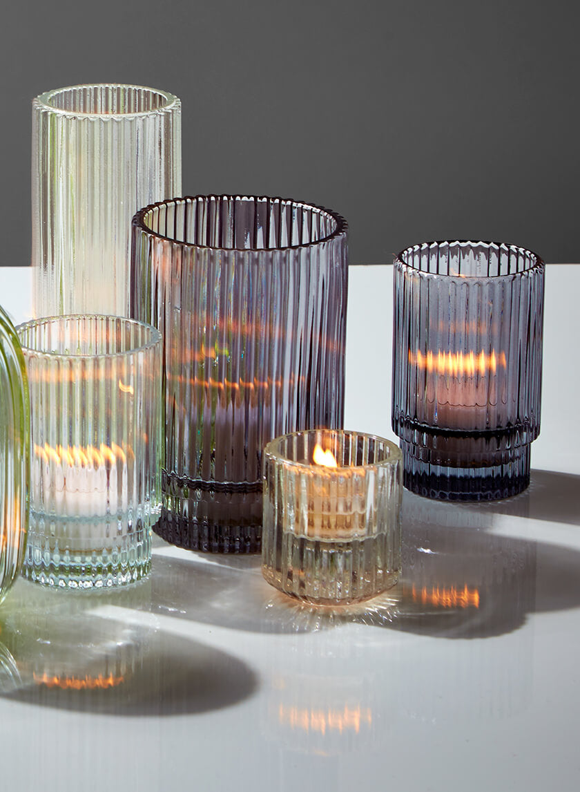 6.25in Tall Pleated Glass Votive Holder, Set of 4