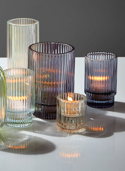 6.25in Tall Pleated Glass Votive Holder, Set of 4