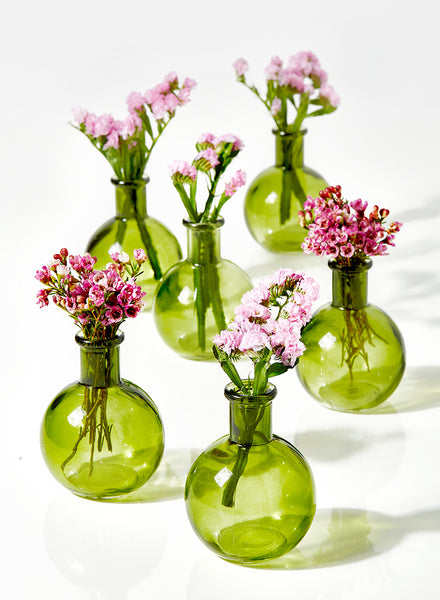 4in Tall Green Ball Bud Glass Vase – Jamali Garden