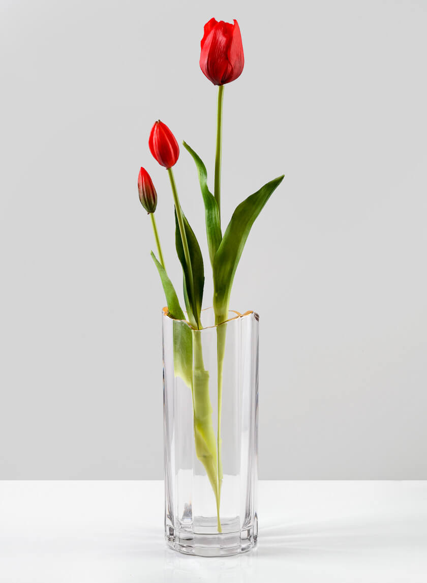 Waves Gold Rim Faceted Vase Decor Jamali Garden