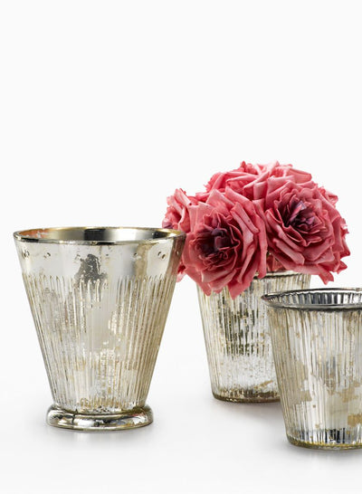 Ribbed Antique Silver Tapered Glass Cylinders