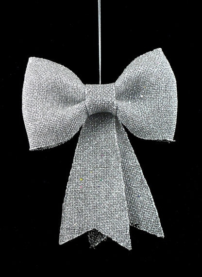 11.5in Long Iridescent Silver Glitter Bow, Case of 12 Decor Jamali Garden