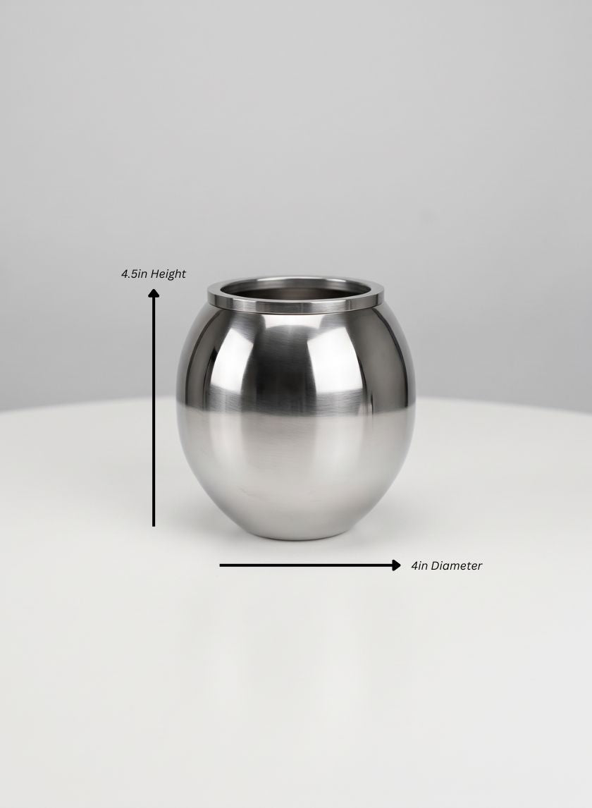 Krems Stainless Steel Fishbowl Vase Decor Jamali Garden Silver 4.5in Height - 4in Diameter EACH
