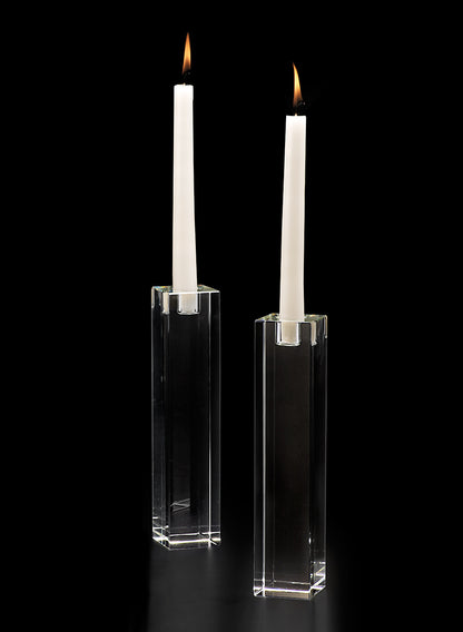 9in Tall Square Crystal Block Taper Glass Candle Holder Decor Jamali Garden