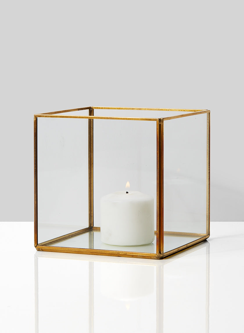 Beveled Glass Gold Square Hurricane