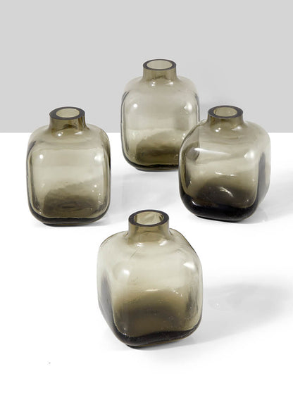 3in Tall Square Smoke Glass Bud Vase, Small, Set of 4 Decor Jamali Garden