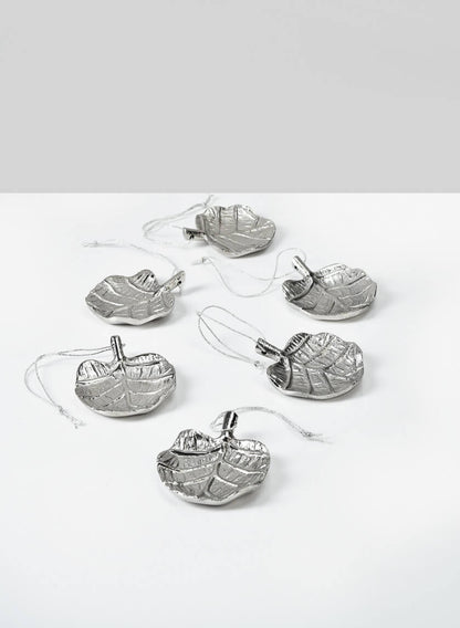 3in Long Tiny Silver Philodendron Leaf Metal Tray, Set of 6 Decor Jamali Garden