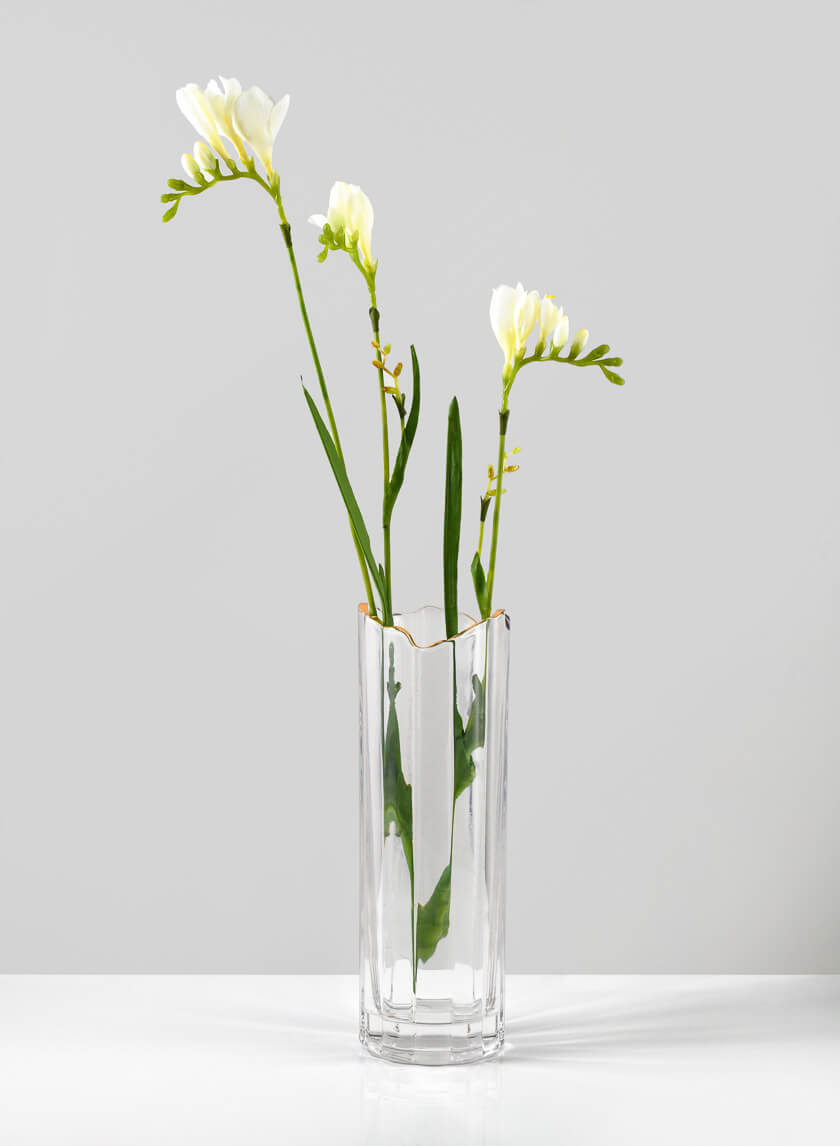 Waves Gold Rim Faceted Vase Decor Jamali Garden