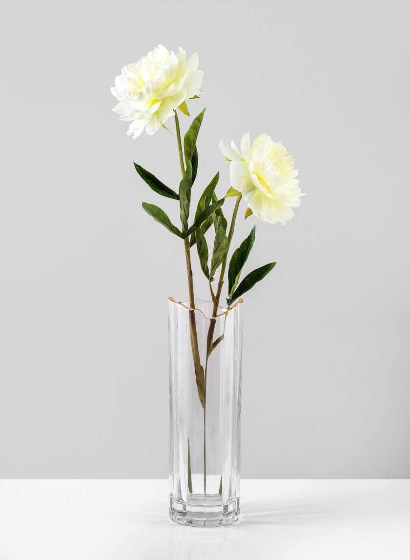 Waves Gold Rim Faceted Vase Decor Jamali Garden